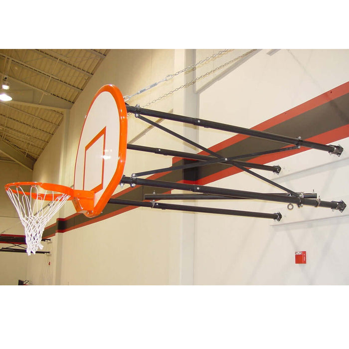 Gared Corner Mount Side-Fold Wall Mount Basketball Backstop, 9' - 12' Length Adjustable Goal
