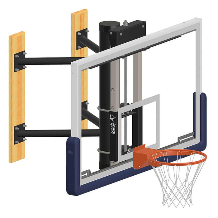 Jaypro Wall-Mounted Shooting Station (Indoor) 72 in. Glass Backboard w/ Height Adjuster WMWH