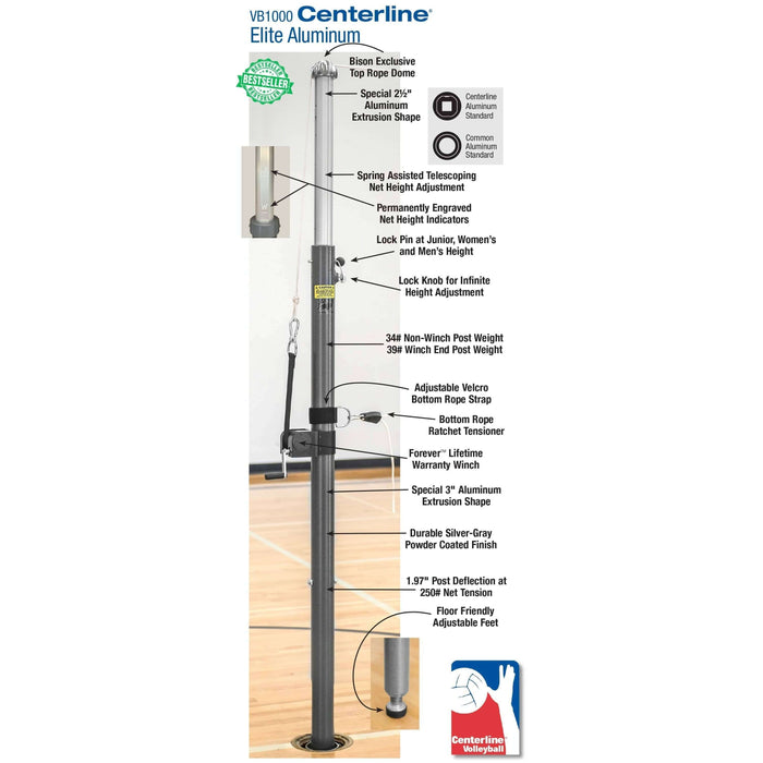 Bison IncBison 3" Centerline Elite Aluminum Volleyball Standards VB10VB10