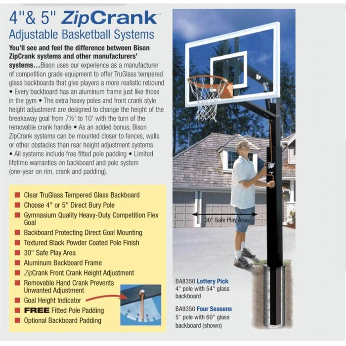 Bison Inc.Bison Lottery Pick ZipCrank 4″ Adjustable Basketball HoopBA8350