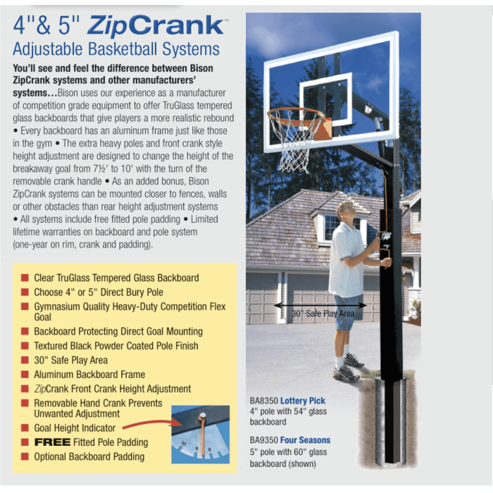 Bison IncBison Lottery Pick ZipCrank 4″ Adjustable Basketball Hoop BA8350BA8350